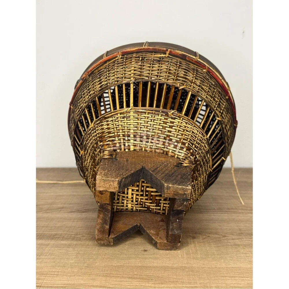 Vintage Balinese Fishing Basket with Red Accent